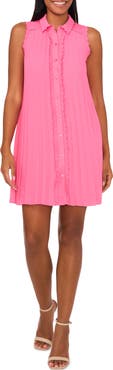 CeCe Scalloped Pleated Shirtdress