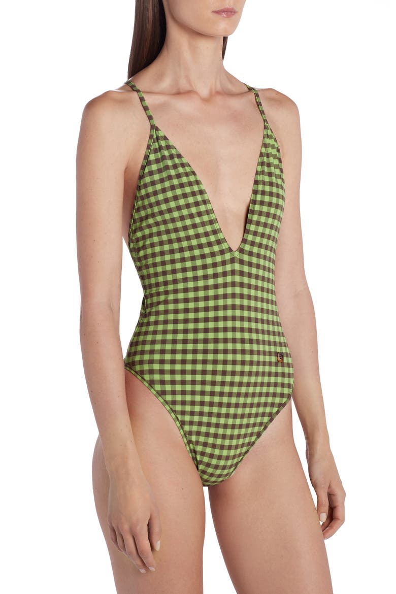 Gingham One-Piece Swimsuit, Alternate, color, F1AKZ PINE