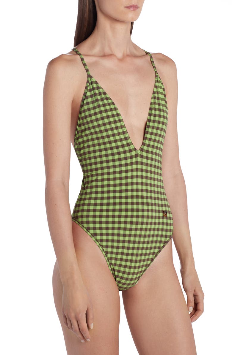 Fendi Gingham One-Piece Swimsuit, Alternate, color, 