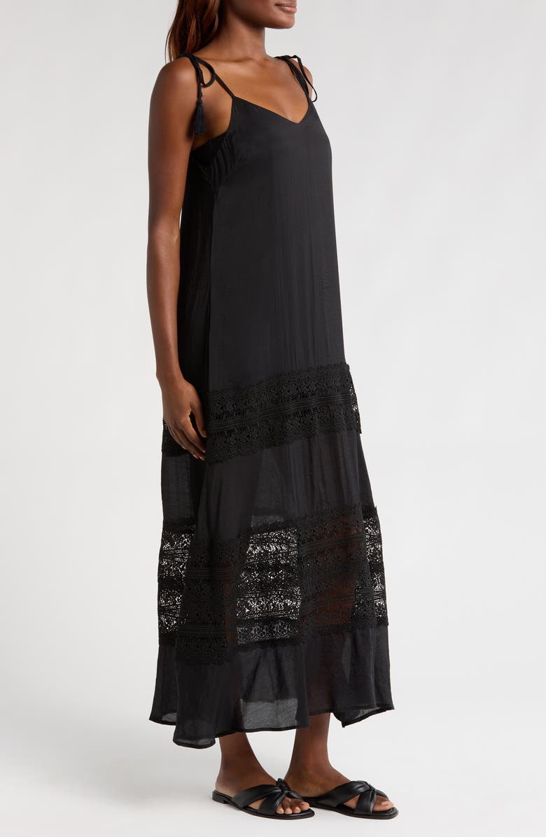 Elan Lace Tie Strap Cover-Up Maxi Dress, Alternate, color, Black