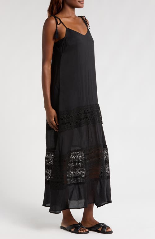 Shop Elan Lace Tie Strap Cover-up Maxi Dress In Black