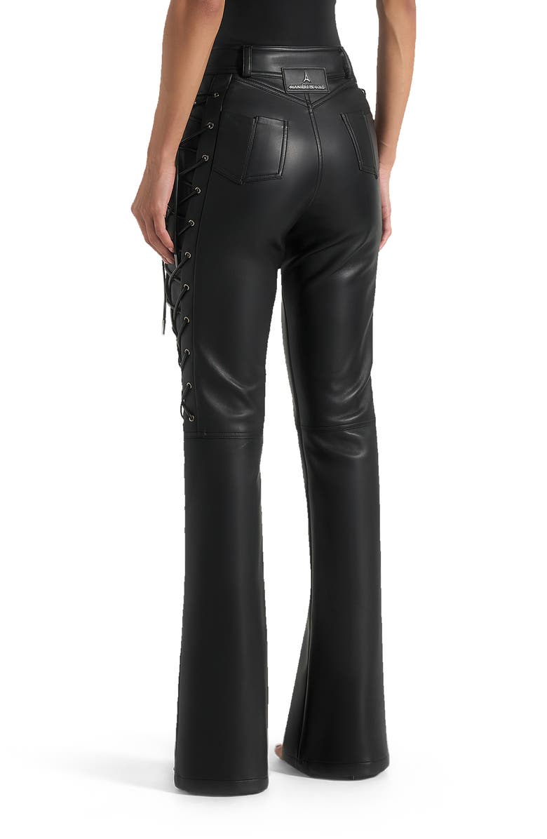 Manière De Voir Ambre Leather Lace Up Flared Trousers, Alternate, color, Black