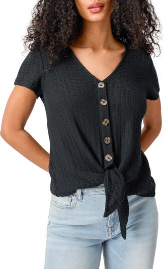 Sanctuary By My Side Tie Hem Pointelle Top | Nordstrom