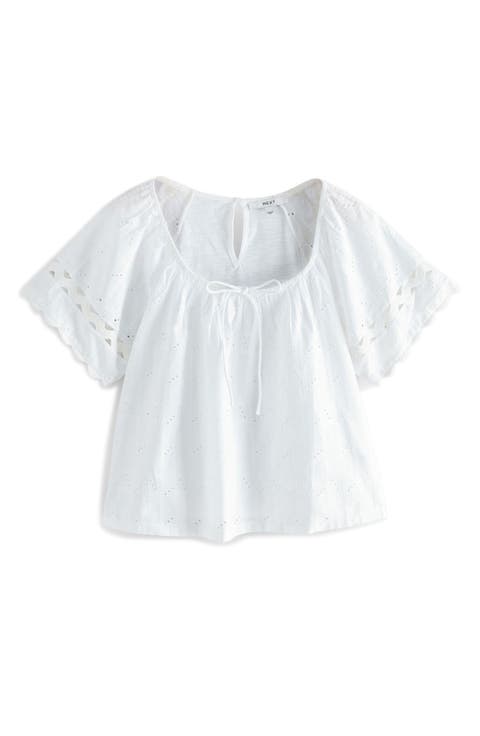 Broderie Boho Short Sleeve Rickrack Cotton Top