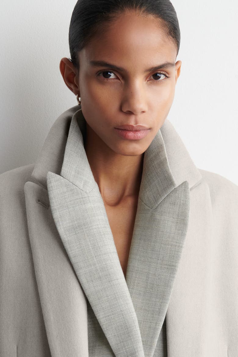 Tailored Wool-Twill Long Coat, Alternate, color, LIGHT BEIGE