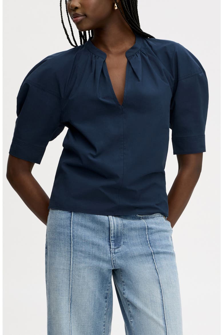 Puff Sleeve Cotton Poplin Shirt, Main, color, NAVY