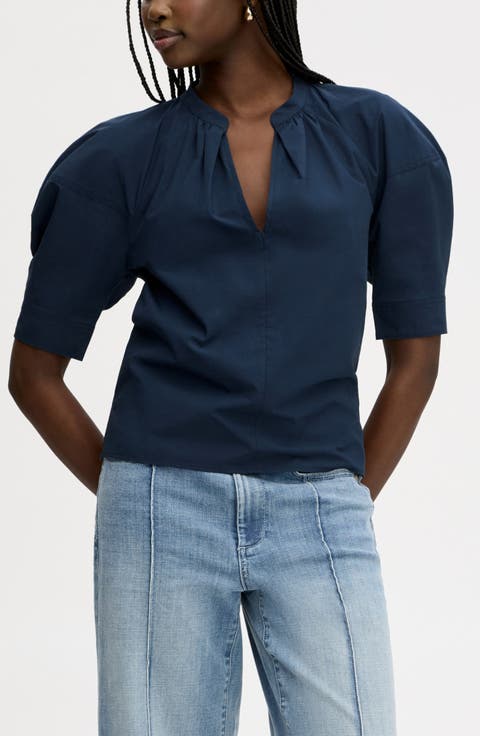 Puff Sleeve Cotton Poplin Shirt