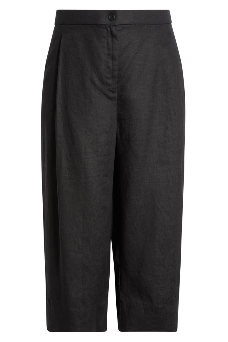 High Waist Organic Linen Crop Wide Leg Pants, Alternate, color, BLACK