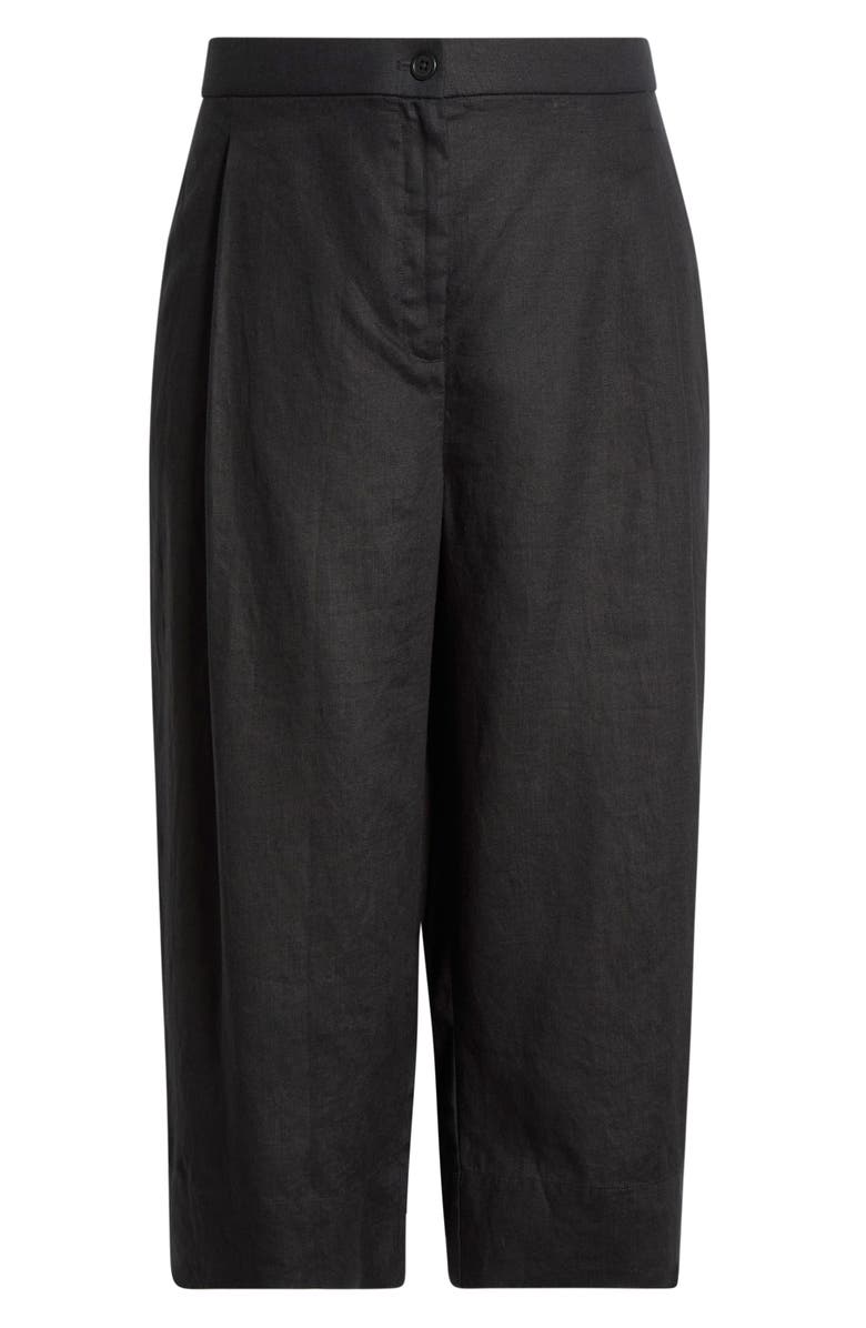 Eileen Fisher High Waist Organic Linen Crop Wide Leg Pants, Alternate, color, Black