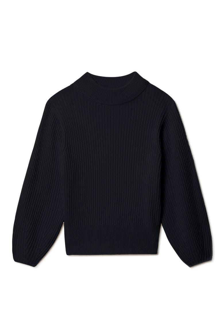 Mock Neck Cashmere & Wool Rib Sweater, Alternate, color, BLACK