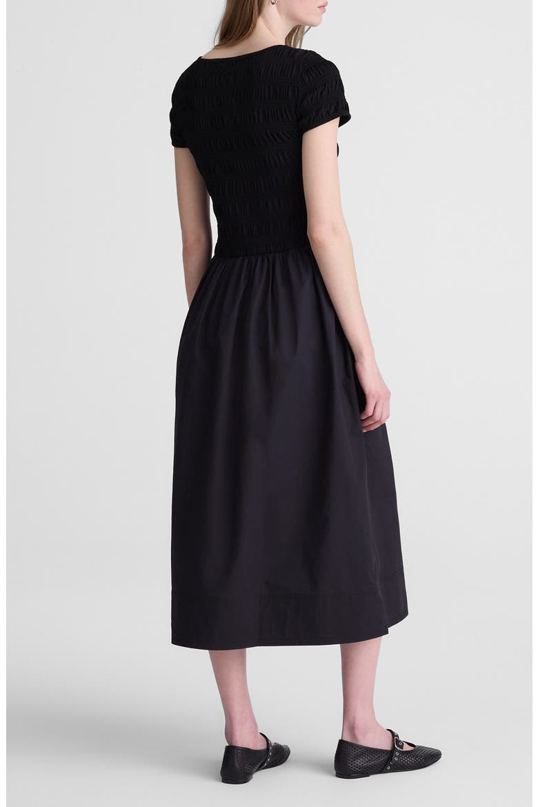 Smocked Boatneck Midi Dress, Alternate, color, JET BLACK
