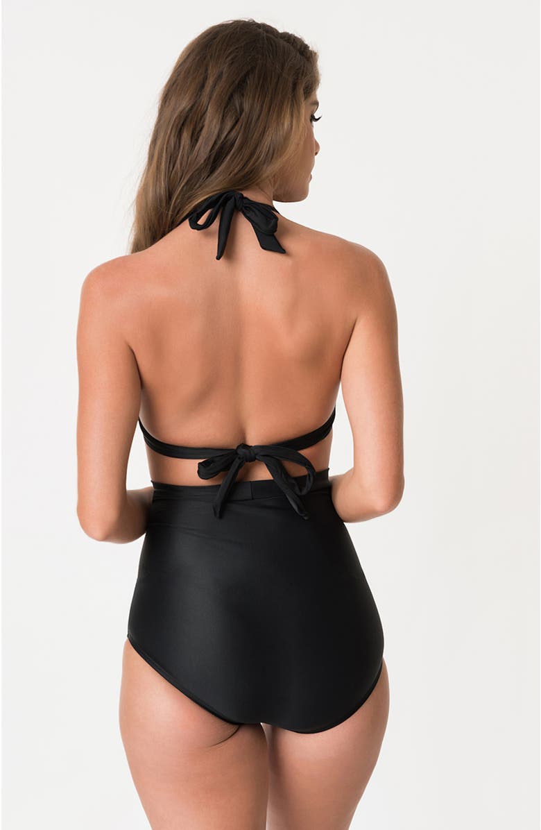 Unique Vintage Monroe Halter Bikini Top, Alternate, color, Black