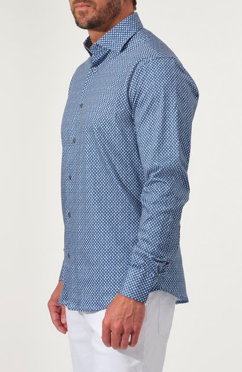 Studio Garnet Los Angeles Micro Dot Stretch Supima Cotton Button-up Shirt In Blue