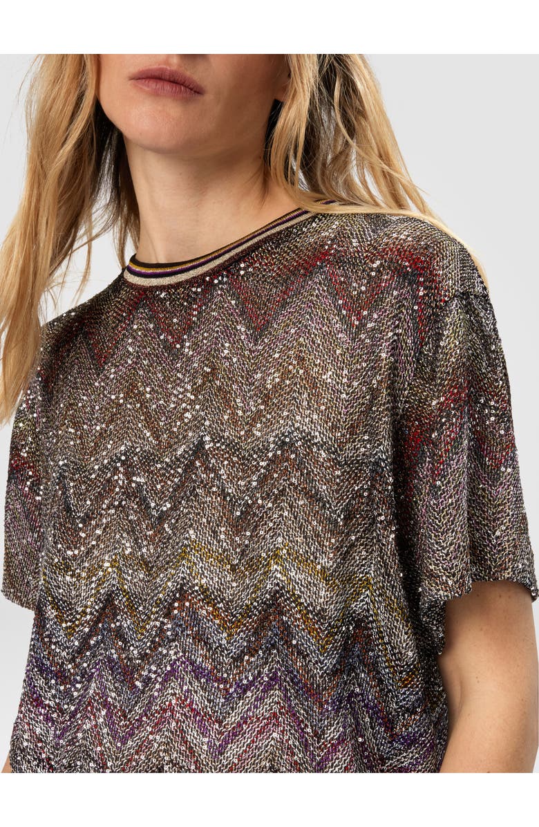 Missoni Short Sleeve T-shirt With Zigzag And Sequins, Alternate, color, Multicoloured