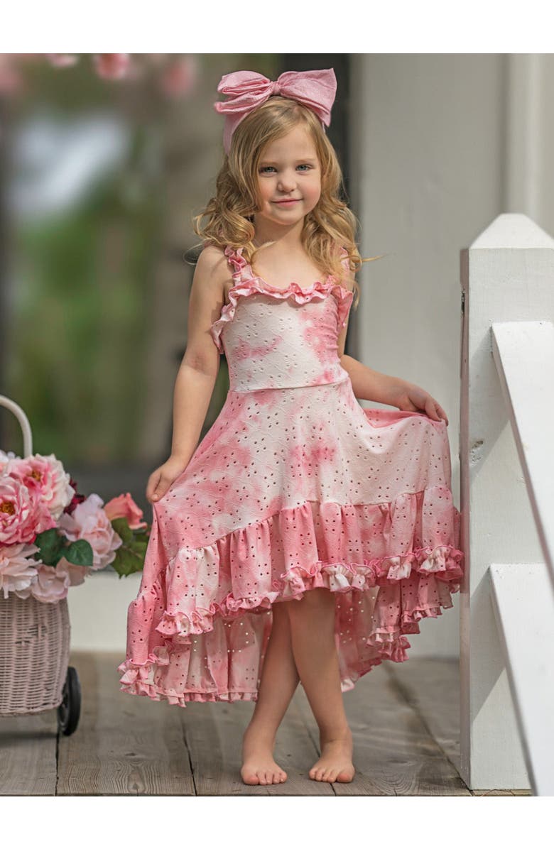 Mia Belle Girls Girls Cool-Girl Summer Tie-Dye Hi-Lo Ruffle Dress, Alternate, color, Pink