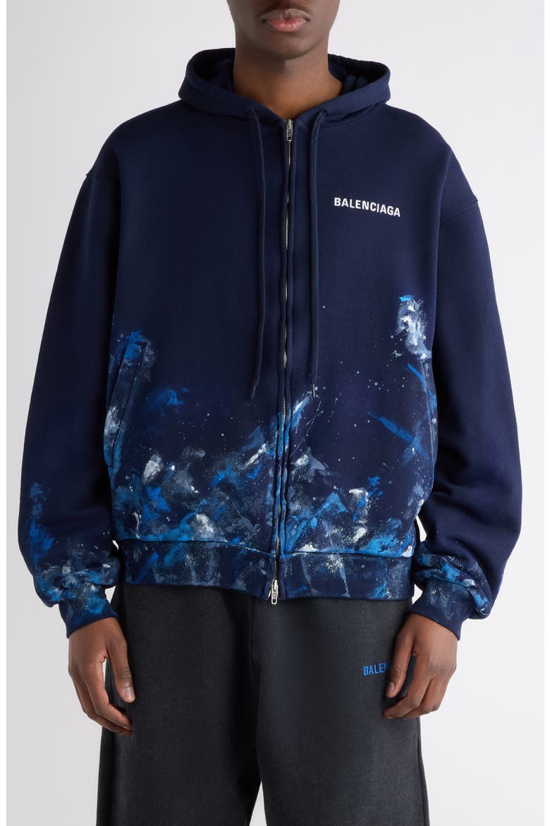 Oversize Paint Splatter Logo Embroidered Zip Hoodie, Main, color, 8065 NAVY