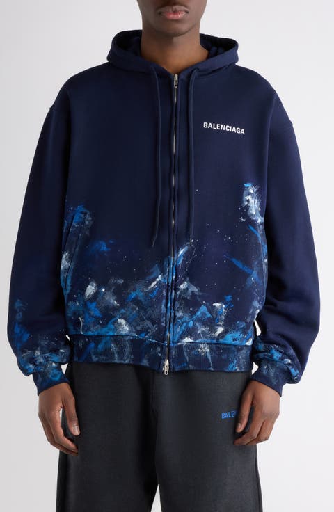 Oversize Paint Splatter Logo Embroidered Zip Hoodie