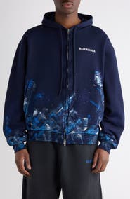 Balenciaga Oversize Paint Splatter Logo Embroidered Zip Hoodie