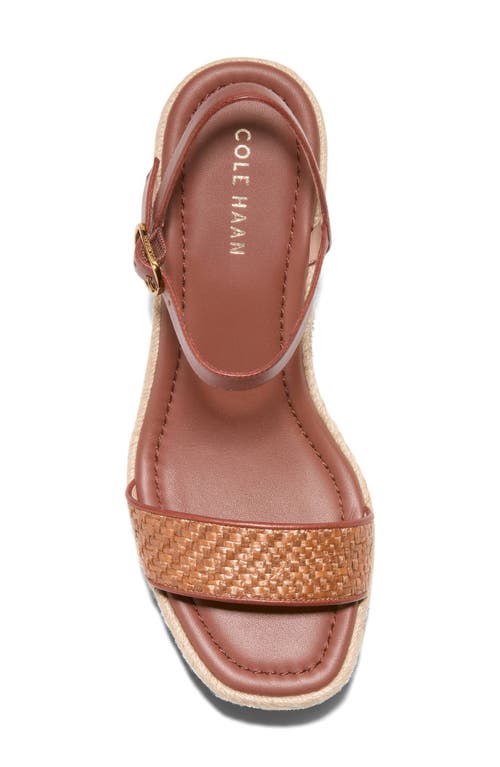 Cole Haan Keeton Cloudfeel Espadrille Ankle Strap Platform Wedge Sandal In Tan Raffia/dark Cuoio Leather