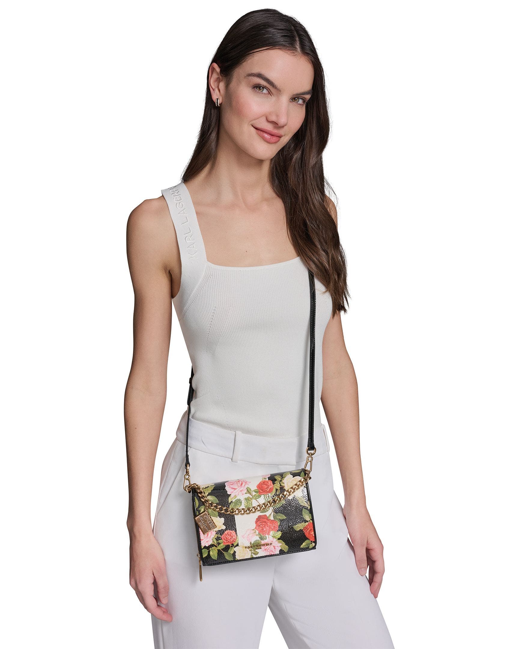 Lourdes Patent Floral Print Crossbody, Alternate, color, Black Floral