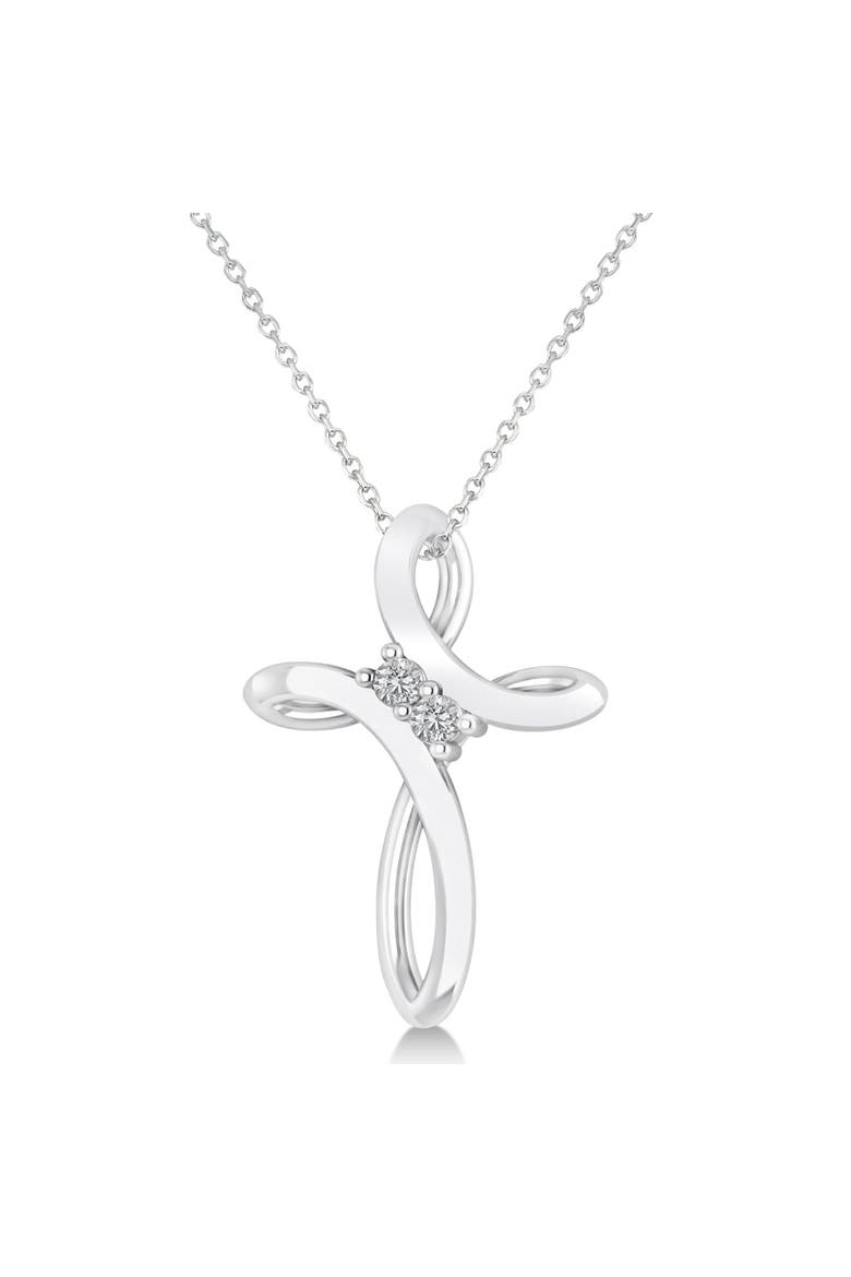 Diamond Two Stone Swirl Cross Pendant Necklace 14k, Main, color, White Gold