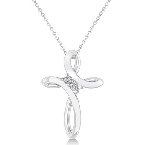 Diamond Two Stone Swirl Cross Pendant Necklace 14k