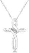 ALLUREZ Diamond Two Stone Swirl Cross Pendant Necklace 14k