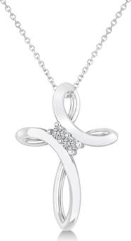 ALLUREZ Diamond Two Stone Swirl Cross Pendant Necklace 14k