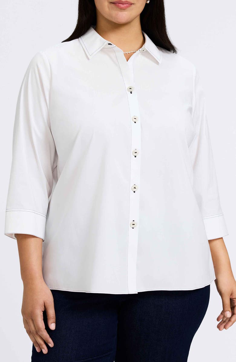 Foxcroft Kelly Button-Up Shirt, Main, color, White/Black