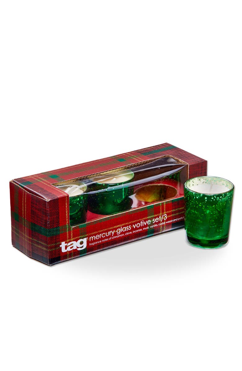 tag Christmas Fir Mercury Votive Candle - Scented Holiday Decor, Main, color, Green