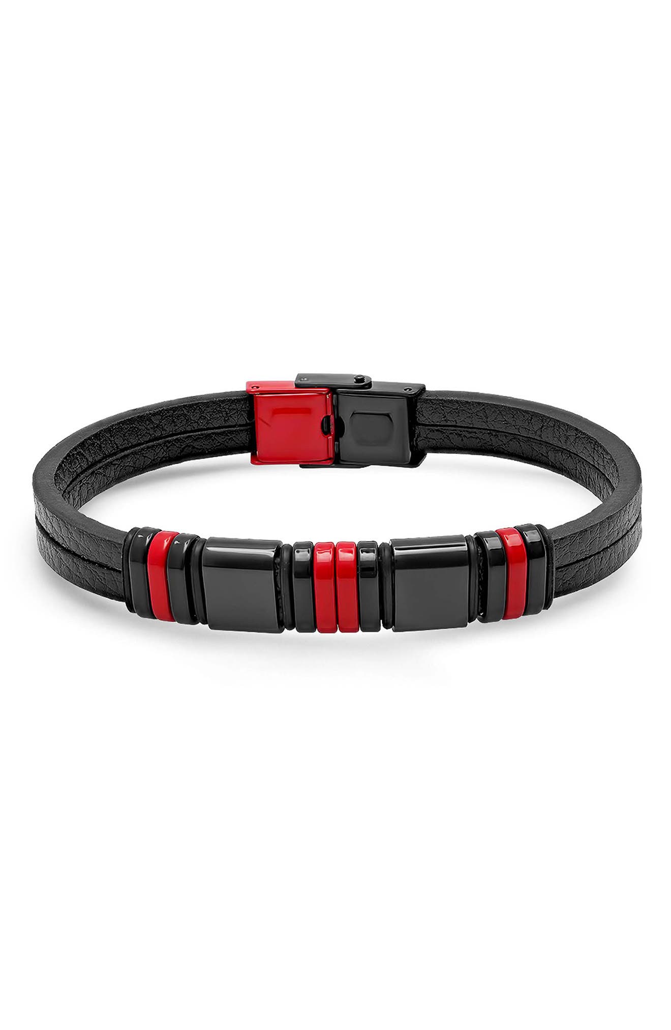Men's Leather & Stainless Steel Bracelet