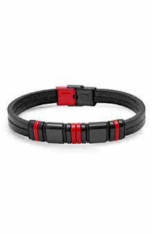 Men's Leather & Stainless Steel Bracelet