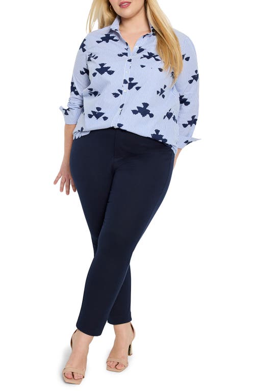 Nic + Zoe Nic+zoe Stamped Stripe Stretch Cotton Button-up Shirt In Blue Multi