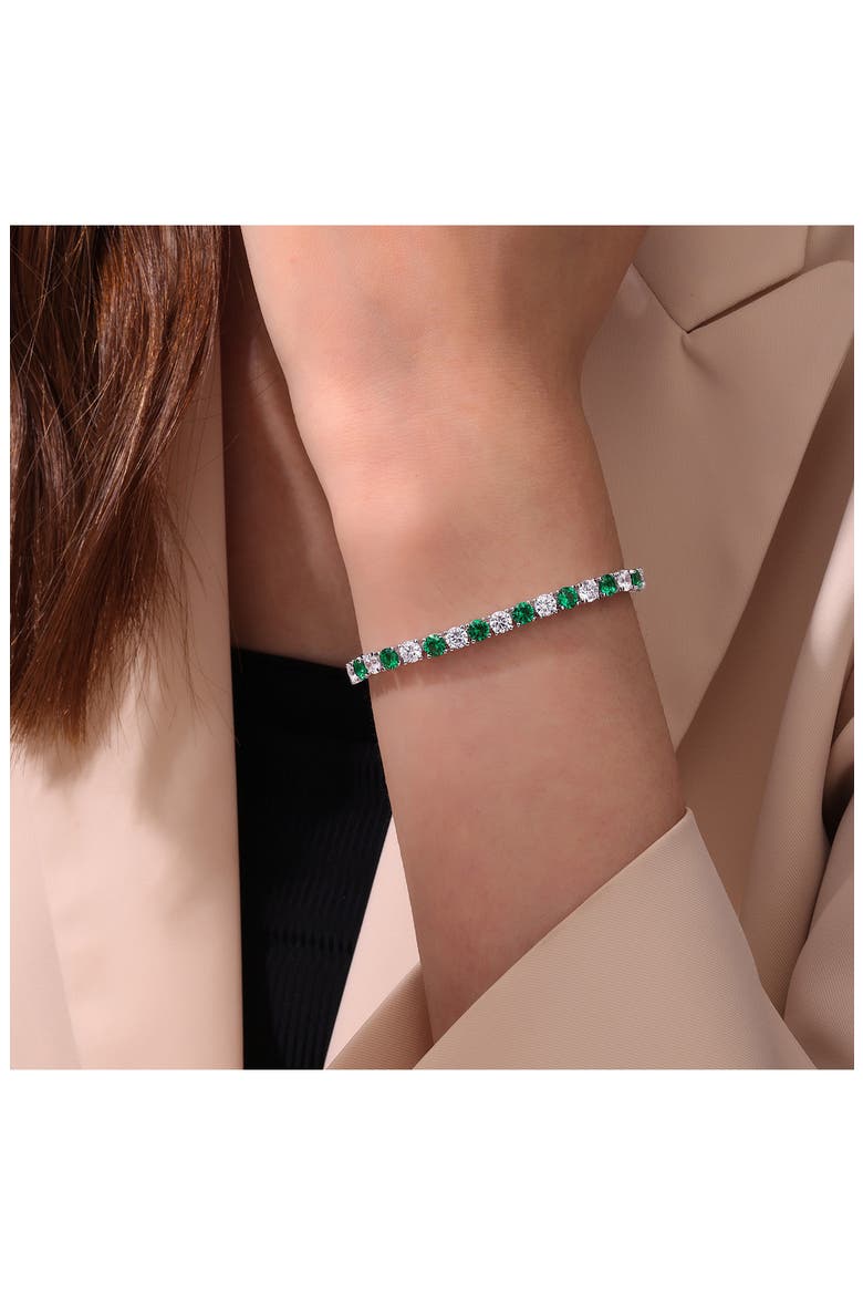 Simulated Emerald & Simulated Diamond Tennis Bracelet, Alternate, color, GREEN