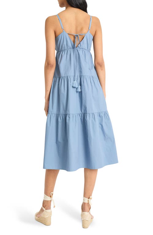 Shop The Good Journey V-neck Tiered Cotton Midi Dress In Coronet Blue