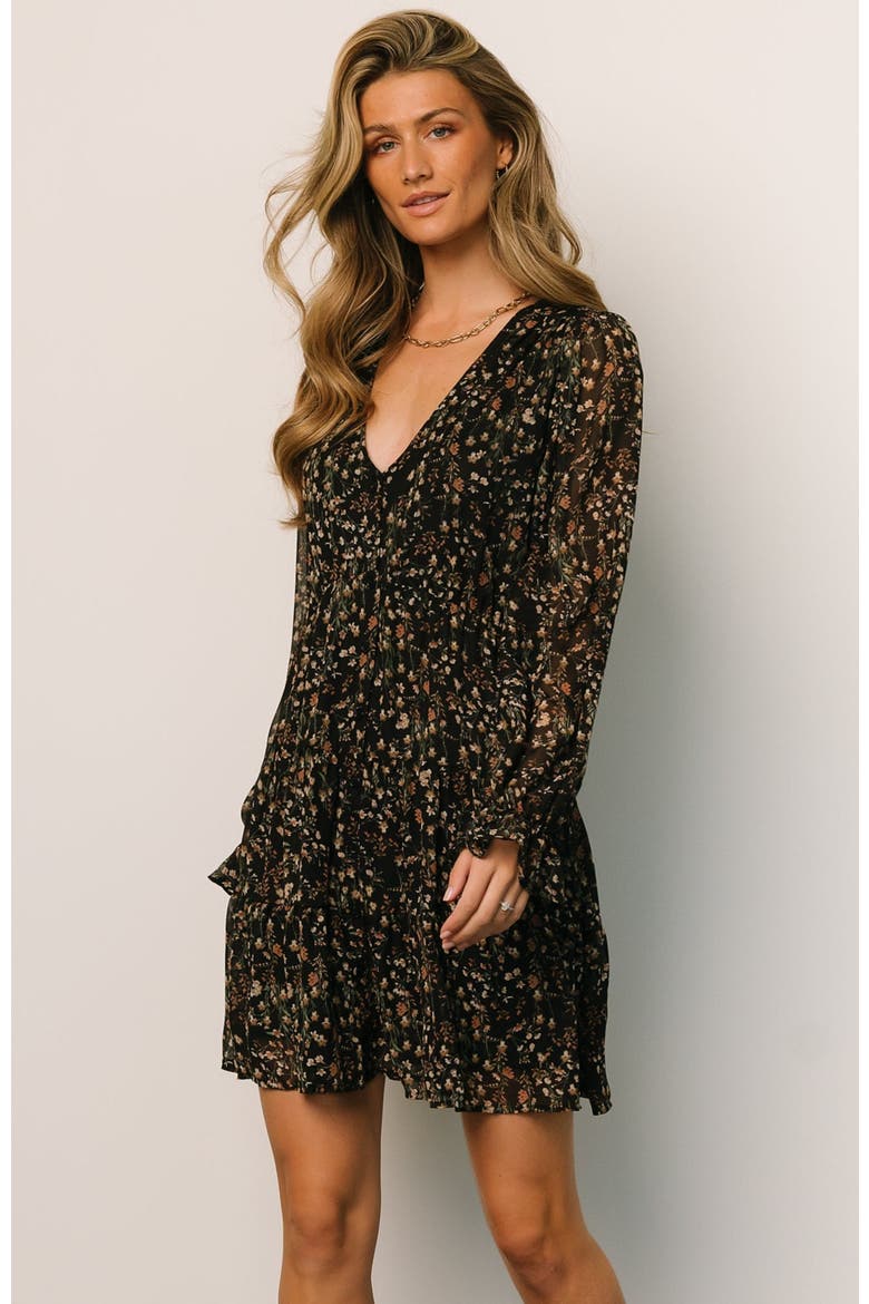 Huxley Tiered Short Dress, Alternate, color, Black Multi Floral