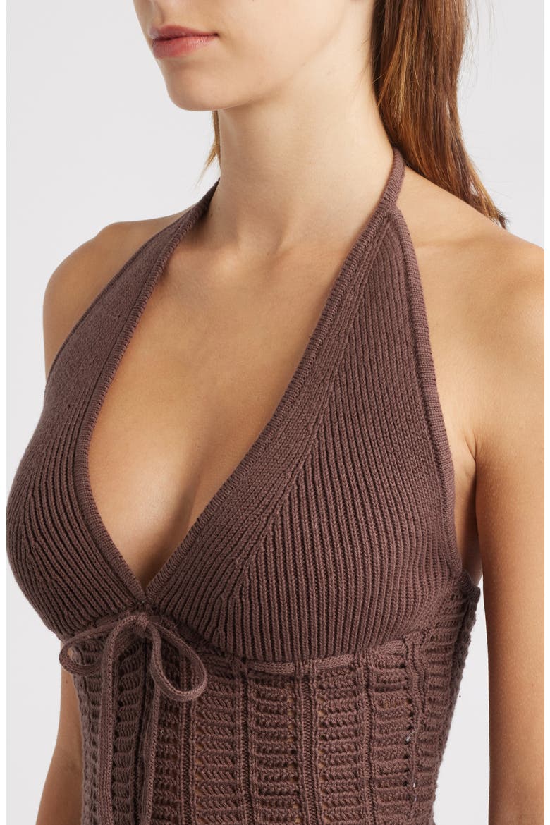 Kelli Open Stitch Cotton Halter Top, Alternate, color, BROWN