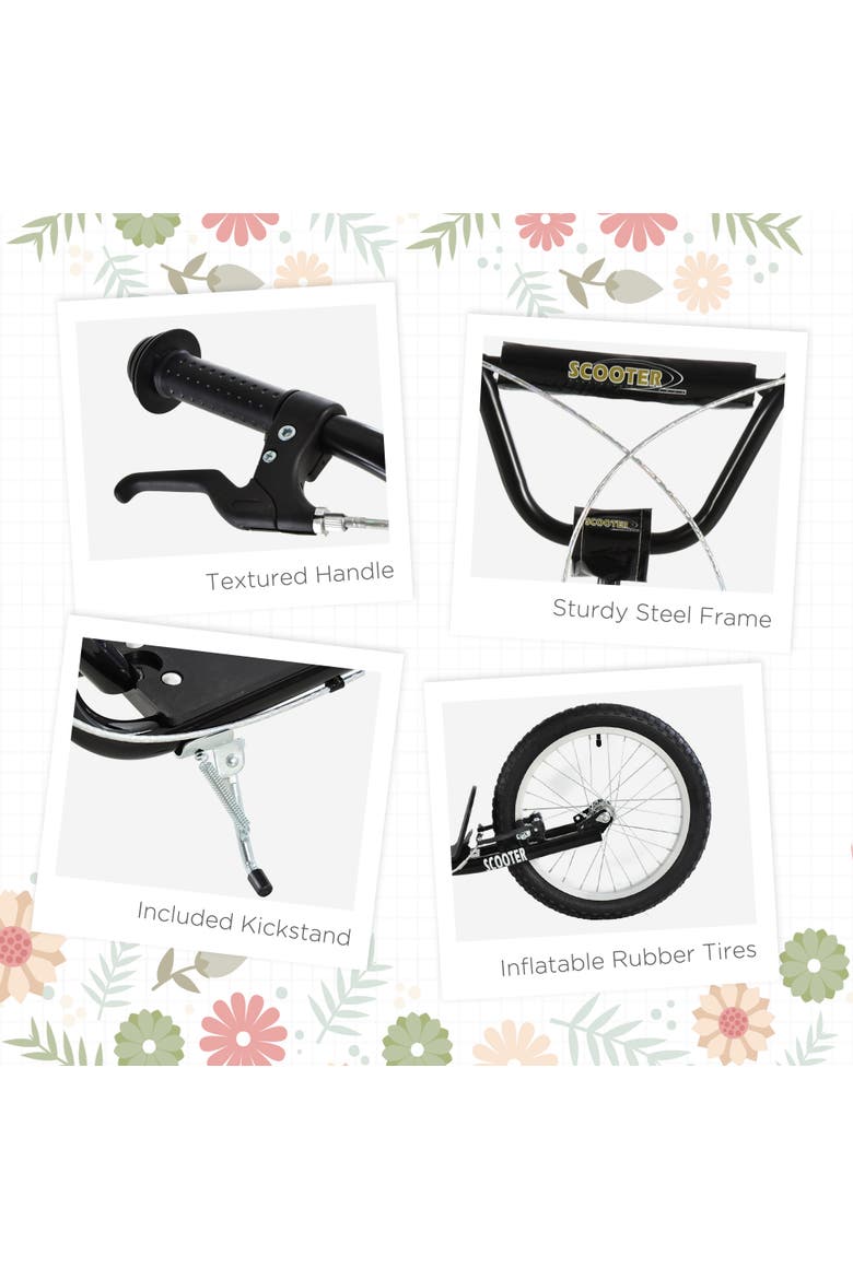 Kids Kick Scooter, Adjustable Handlebar, Dual Brakes, Inflatable Wheels, Alternate, color, Black