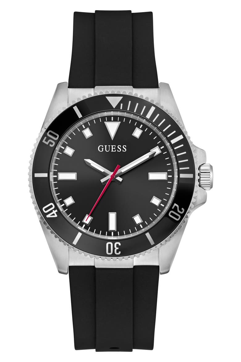 Cliff Silicone Strap Watch, 41mm, Main, color, BLACK/ SILVER