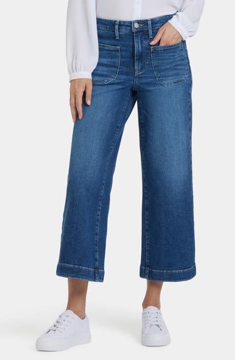 Teresa Patch Pocket High Waist Ankle Wide Leg Jeans