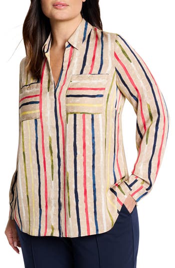Nic + Zoe Nic+zoe Painted Stripe Popover Top In Neutral