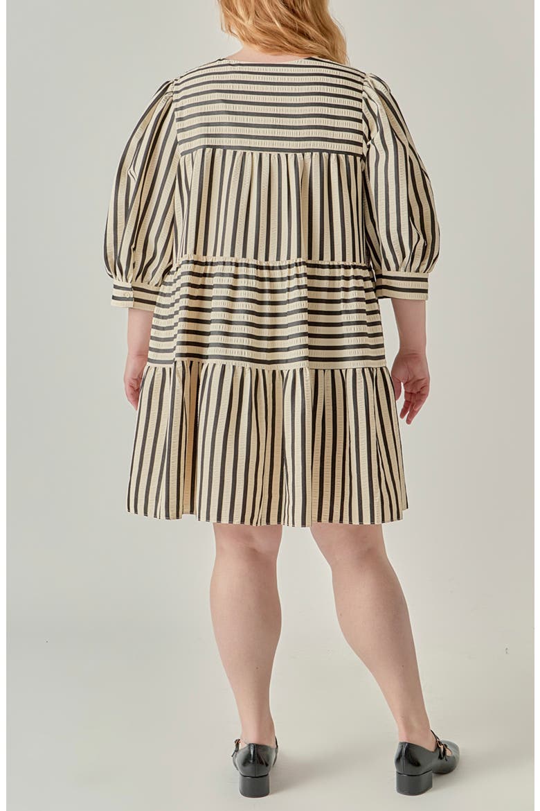 Striped Tiered Minidress, Alternate, color, BEIGE/ BLACK