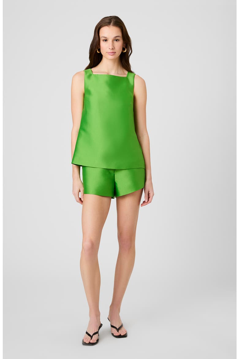 Structured Taffeta Sleeveless A-Line Top, Alternate, color, BOTANICA GREEN