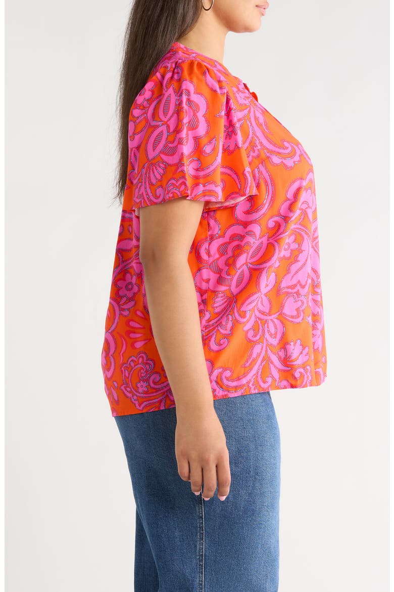 Marinda Floral Print Flutter Sleeve Top, Alternate, color, ORANGE-FUCHSIA