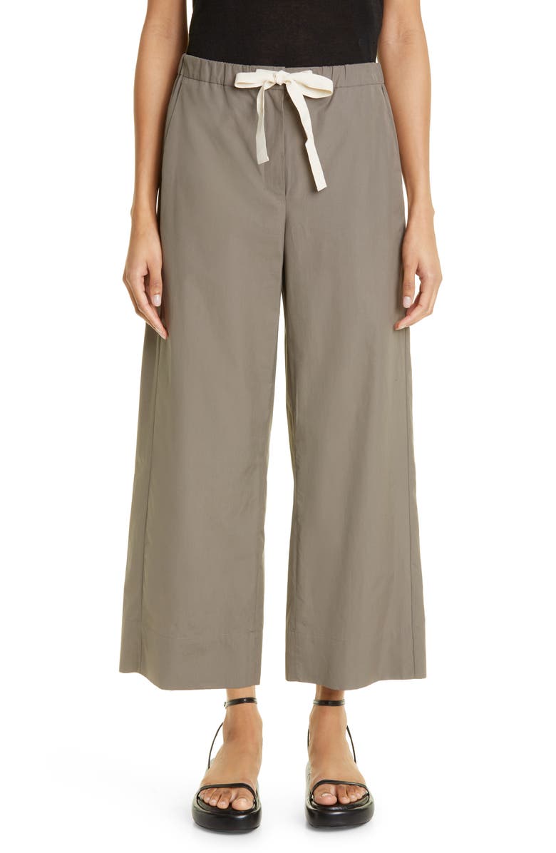 Max Mara Argento Crop Drawstring Wide Leg Cotton Trousers, Main, color, 