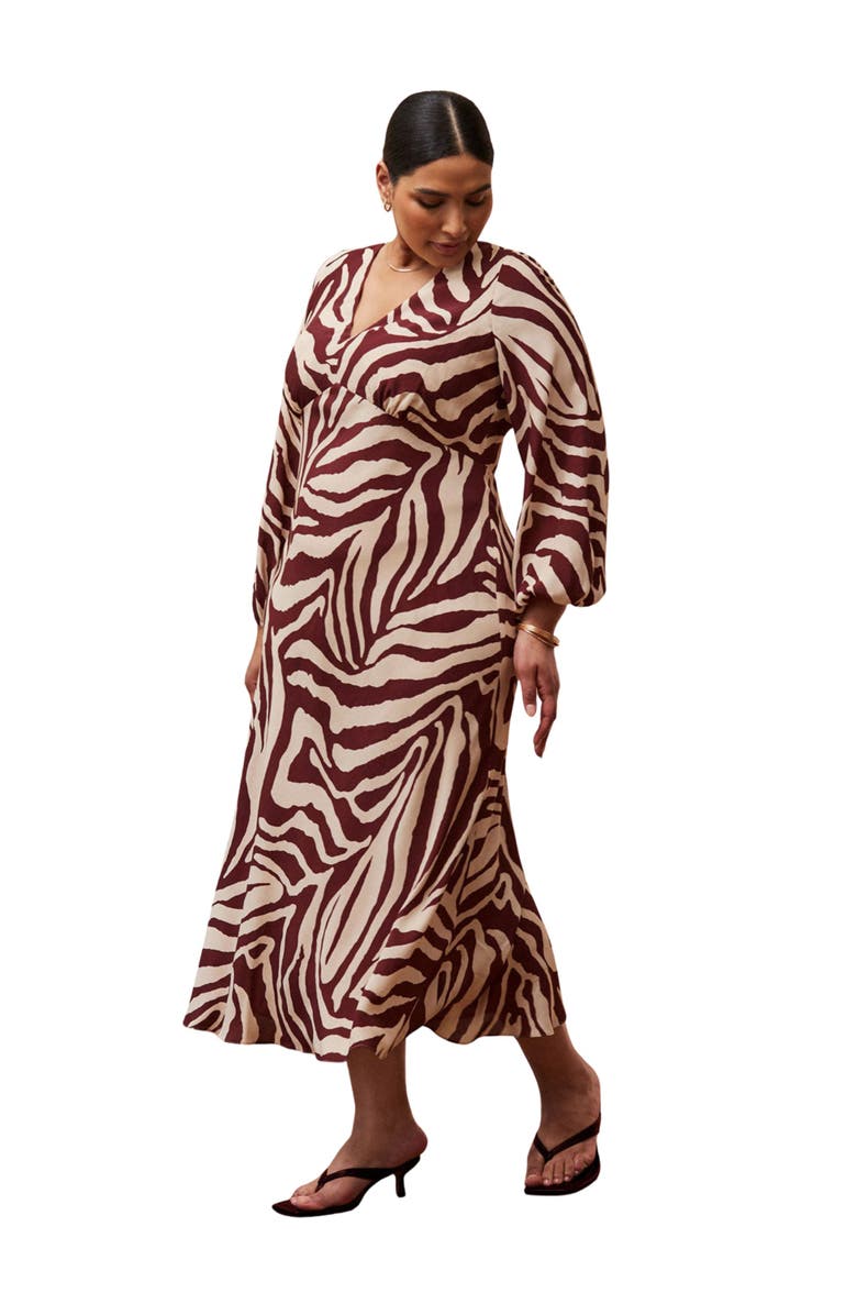 Live Unlimited Animal Stripe Long Sleeve Dress, Alternate, color, Cream