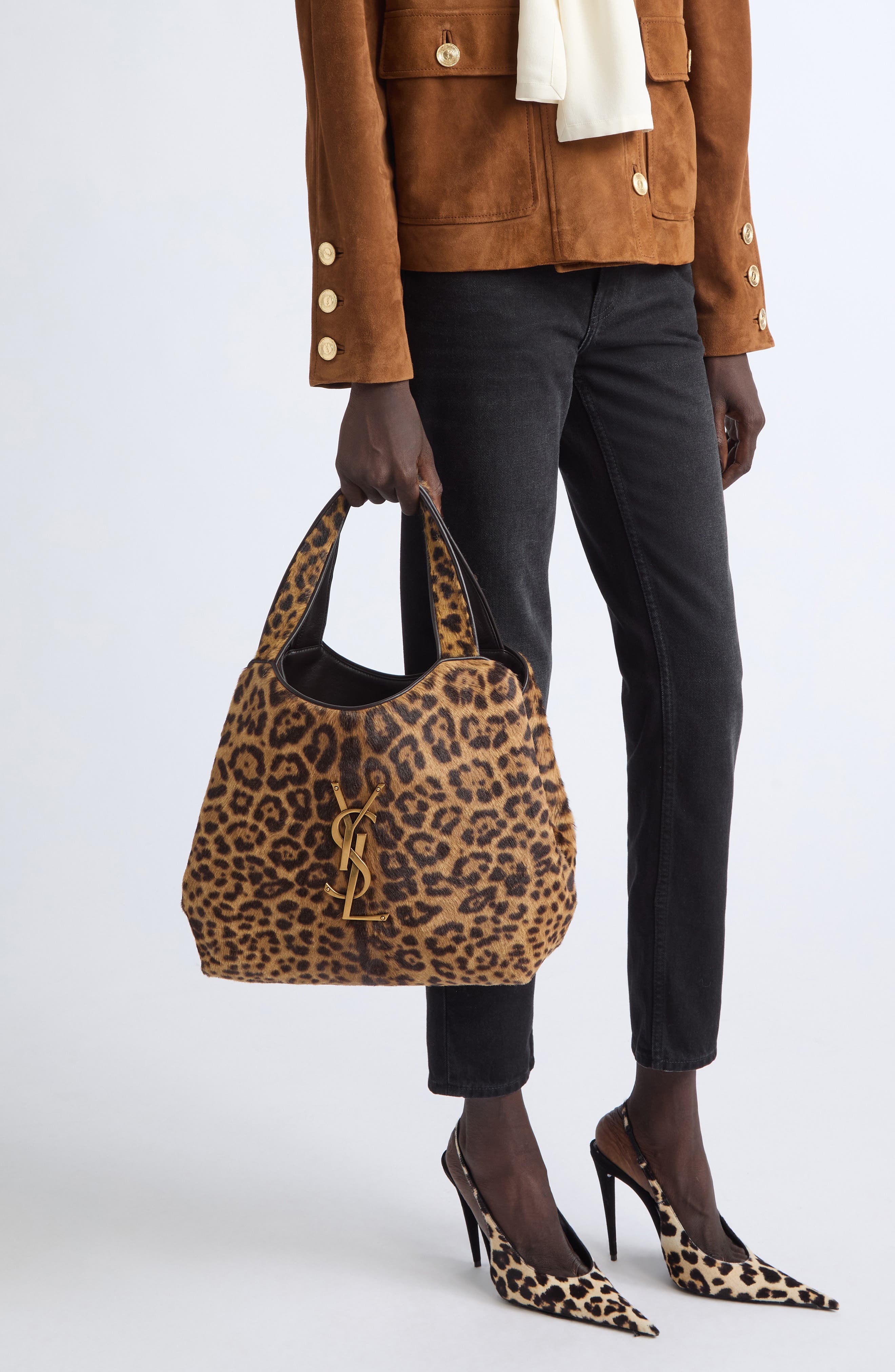 Medium Icare Leopard Print Genuine Calf Hair Shopping Tote, Alternate, color, BROWN/ BLACK