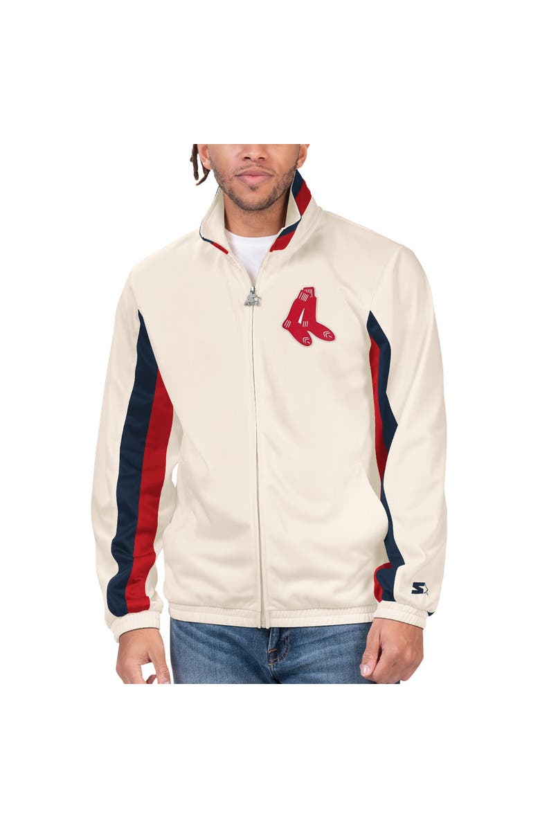 STARTER Men's Starter Cream Boston Red Sox Rebound Cooperstown Collection Full-Zip Track Jacket, Alternate, color,