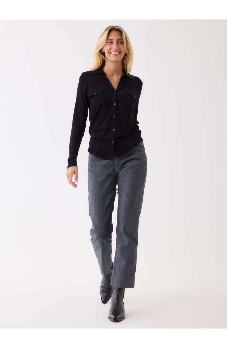 Majestic Filatures Soft Touch Long Sleeve Pocket Shirt, Alternate, color, Noir