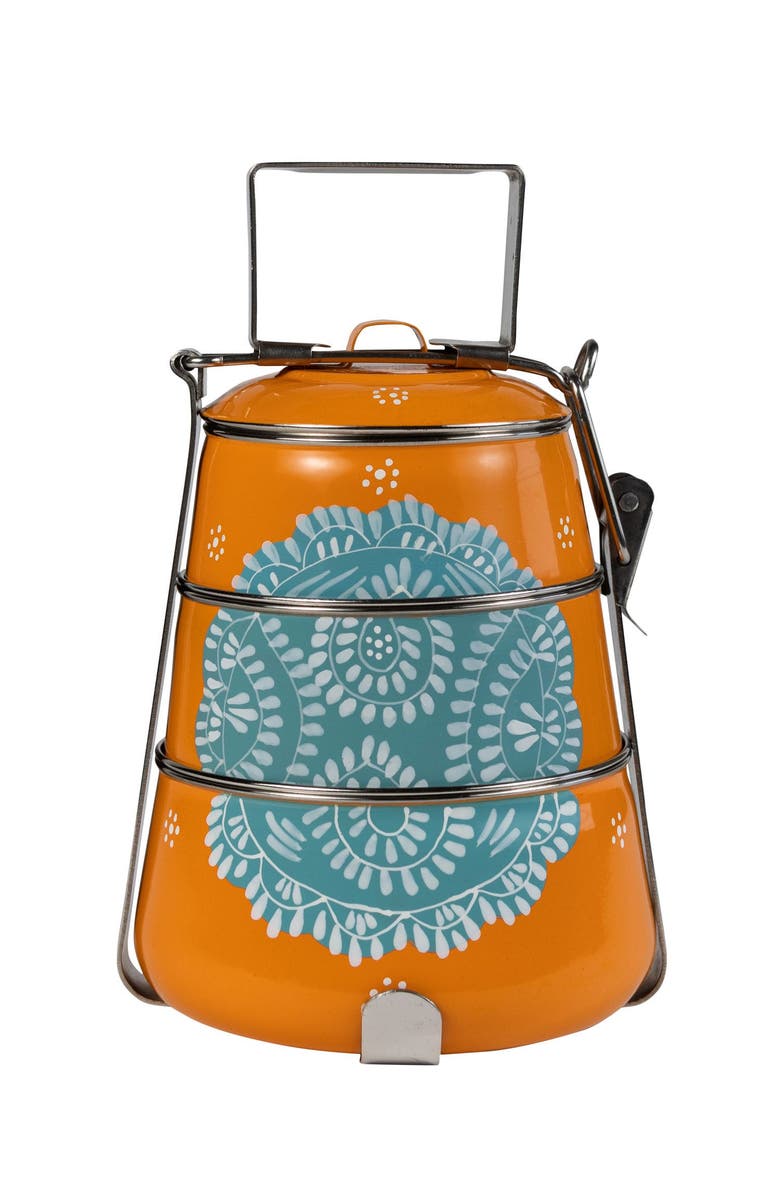 Ten Thousand Villages 3 Tier Steel Tiffin To Go Container, Main, color, Orange